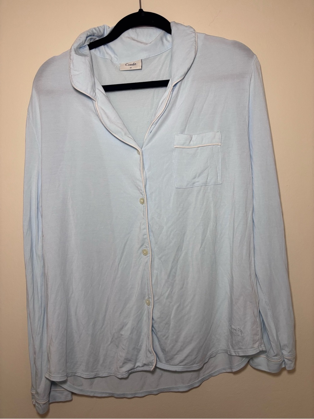 Comfrt Modal Pajama Set Light Blue Button Front Long Sleeve & Pants Size M - Picture 5 of 8